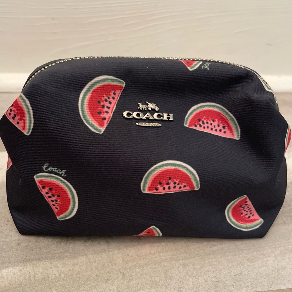 Coach Black Cosmetic Pouch with Red & Green Watermelon Print